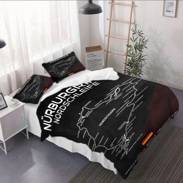 3pcs N\u00FCrburgring Nordshleife Map Pattern Duvet Cover Set - Bedding Soft and Durable Material for a Comfortable Bedroom - Includes Duvet Cover and Pillowcases