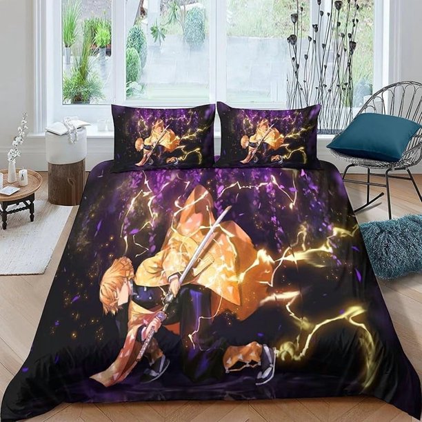 Cute- Bed Du-vet -Cov-er Dem-on Anime Sla-yer Bedding Se-ts 3D Printed Light-weight 3 Piec-e Comfor-ter Sets 1 Duve-t Cover and 2 Pillow -Shams for Kids Boys Girls Full203x228cm