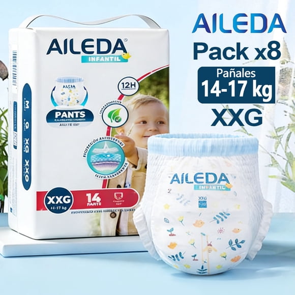 Pañales Pants Aileda Infantil Aileda - Tamaño XXG (14-17 Kg) Total 112 Unidades Paquete Portátil Sin Género Específico