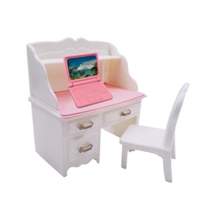 Magideal - Juego De Silla De Escritorio Para Casa De Muñecas A Escala 1/6, Accesorios De Decoración Para Casa De Muñecas En Miniatura, Cuaderno De Simulación, Ju Con Portátil Rosa