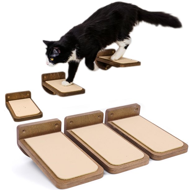Set de 3 peldaños de pared para gatos, diseño de Cat Wall Stairs INICIO, color marrón oscuro