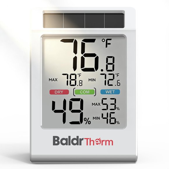 Termómetro‑higrómetro solar Baldr blanco de confort