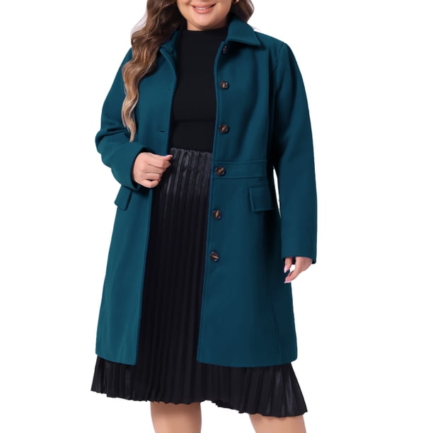 Abrigo de mujer talla grande Agnes Orinda, sólido, con botones, largo, para otoño e invierno, con bolsillos, 3X azul marino