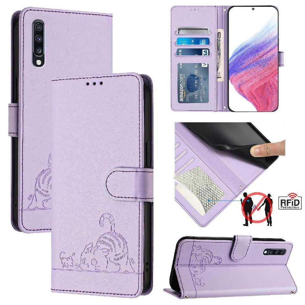 Funda Tipo Cartera Foxdock Para Samsung Galaxy A70/a70s Con Soporte, Ranuras, Rfid, Diseño De Gato