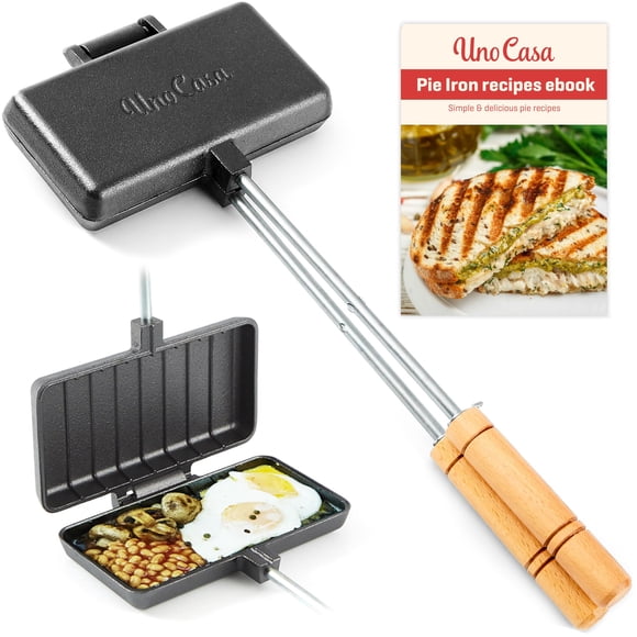 Planchas para tartas Uno Casa XL para hacer sándwiches, de hierro fundido, con libro de recetas