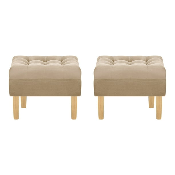 Set Pouf Wood 1c Felpa 05 Beige