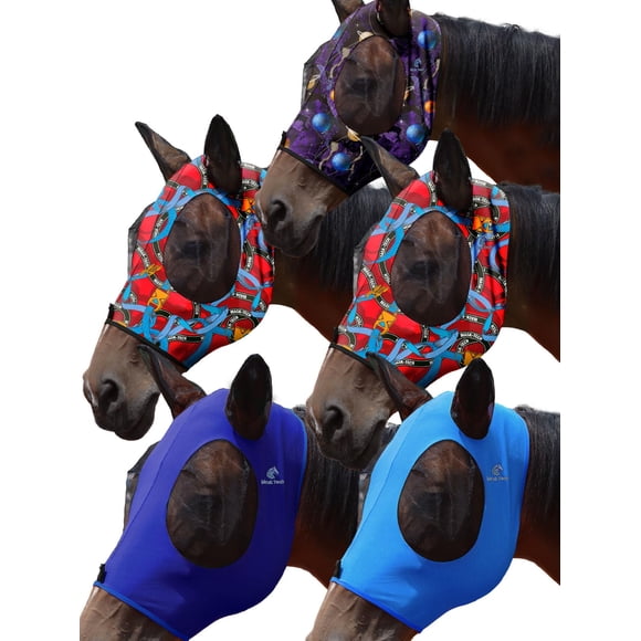 Máscara antimoscas para caballo, paquete de 5, Mask-Tech, protección UV, talla grande