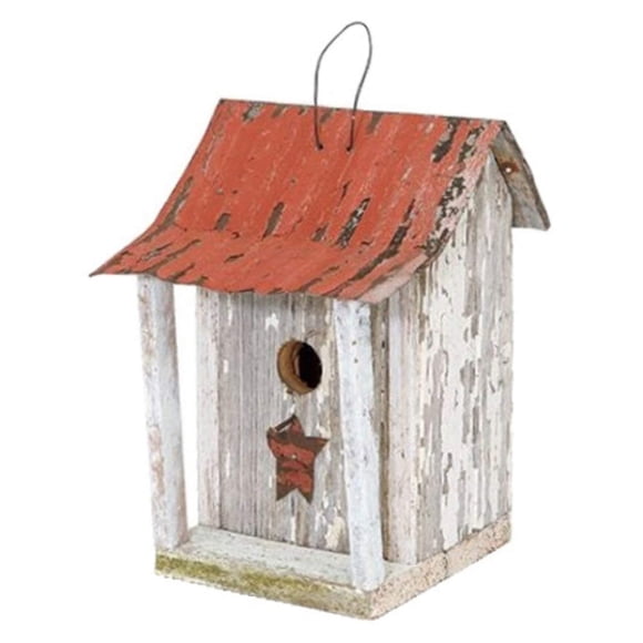 Bird Shack Home Bazaar Beavertown, blanco con techo rojo, 27 cm