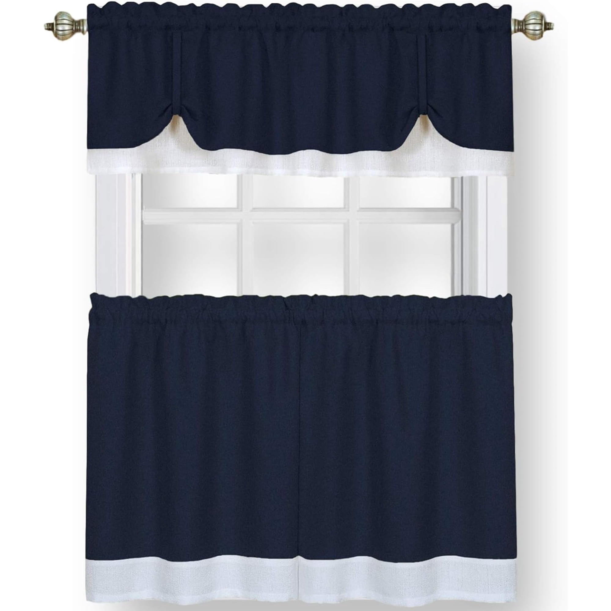 Set De Cortinas Para Ventana Achim Darcy Con Filtro De Luz Azul Marino Y Blanco