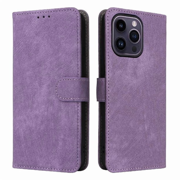 Funda Billetera para iPhone 15 Pro con Soporte - Cartera de Cuero con Ranuras Morado
