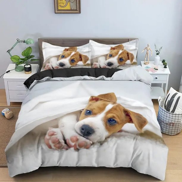 Cute Jack Russell Dog Bedding Set,Duvet Cover Comforter Bed Set Quilt Cover Pillowcase, Boys Girls Adults Bed Sheets
