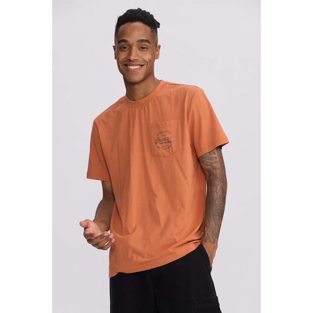 Polera Hombre Con Bolsillo Contraste Naranjo Oscuro