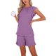thumbnail image 1 of INSPIRE CHIC Conjunto de Pijama de Mujer con Mangas Volantes, Conjunto de Ropa de Dormir Suave y Transpirable de Viscosa con Pantalones Cortos y Cintura Elástica M Púrpura Cristal, 1 of 6