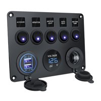 Ioensy - Panel De Interruptor Basculante De 5 Bandas Multifunción Para Yate Automotriz Lancha Luz Azul
