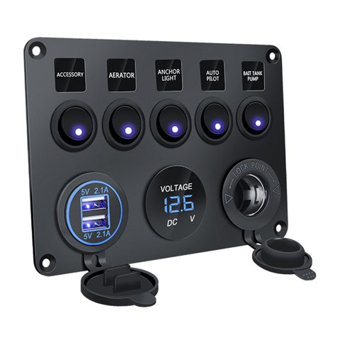 Ioensy - Panel De Interruptor Basculante De 5 Bandas Multifunción Para Yate Automotriz Lancha Luz Azul