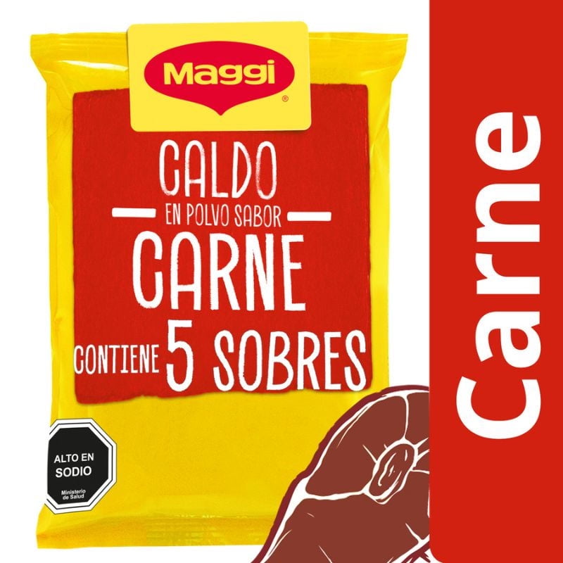 Caldo En Polvo Sabor Carne (5 Sobres) Bolsa 35 g Maggi
