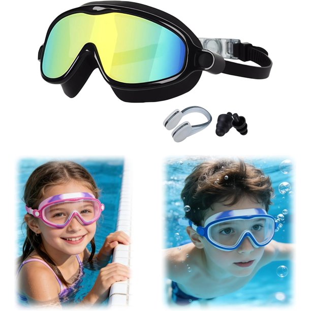 Gafas natación niños HD montura grande verano visión amplia antivaho clases natación