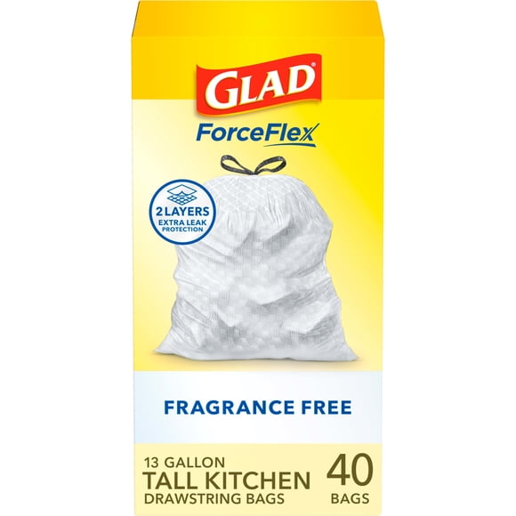 Bolsas de basura Glad ForceFlex Tall Kitchen de 13 litros y 40 unidades, sin fragancia