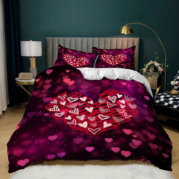 Valentine's Day Themed Duvet Cover Bedding Set Quilt Cover Love Red Pink Purple Blue Double For Couples