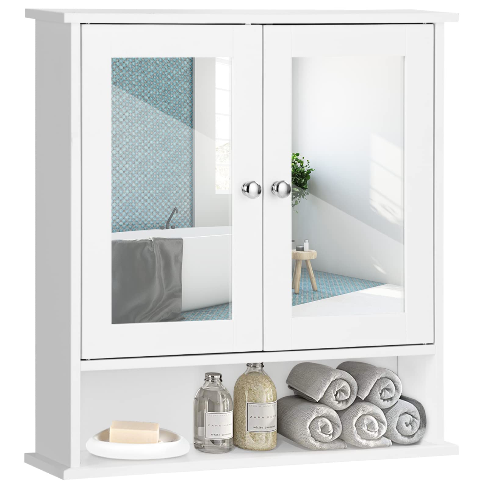 Mueble De Baño Montado En La Pared Costway Con 2 Puertas Con Espejo