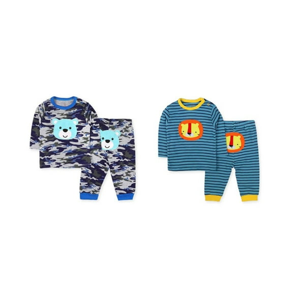 Set 2 Pijamas Conjunto De Algodon Manga Larga Para Bebes 9M Niño
