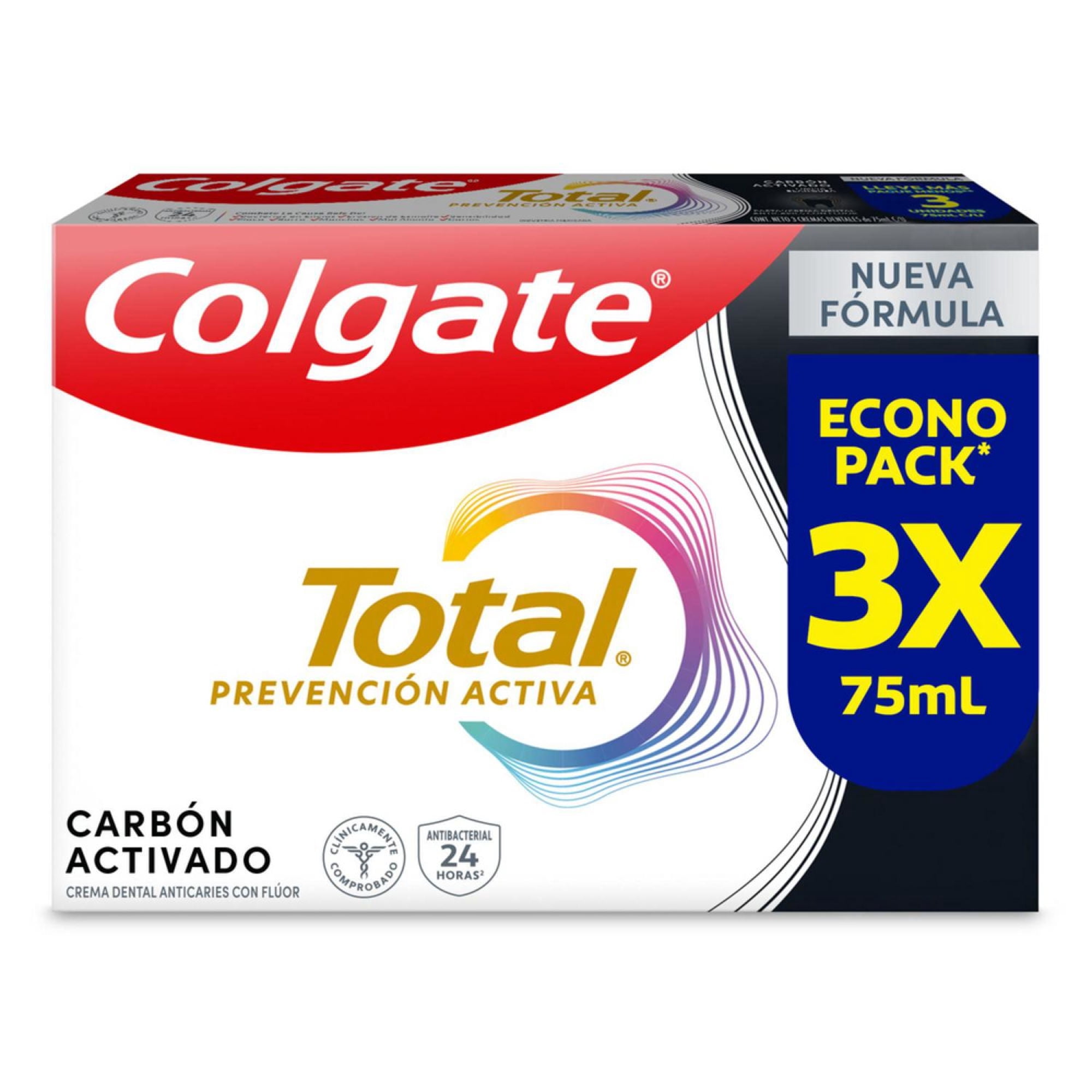 Pasta Dental Total Carbón Activado Con Flúor 75 ml 3 Un Colgate