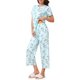 thumbnail image 4 of INSPIRE CHIC Conjunto de Pijama de Mujer Acanalado de Manga Corta Modal con Puños con Volantes y Pantalones de Descanso Suaves 2XL Azul Blanco Floral, 4 of 6