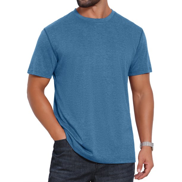 INSPIRE CHIC Camisetas Casuales de Estilo Retro de Color Sólido de Manga Corta y Cuello Redondo para Hombre S Azul