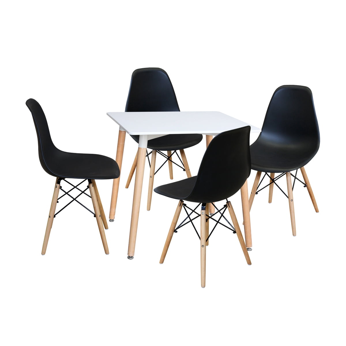 Klik Muebles - Comedor Mesa Eames Cuadrada Blanca + 4 Sillas Eames Negras