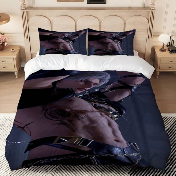 3pcs Safiros Holds a Sword Posture Pattern Printed Three-Piece Set 1 Quilt Cover + 2 Pillowcases
