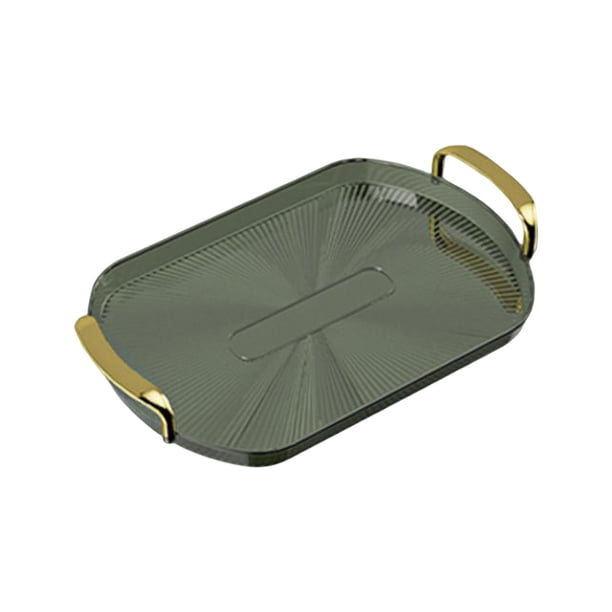 Bandeja De Servicio Con Asas Doradas Bandeja De Cosméticos Decorativa Para Comidas, Refrigerios Verde Oscuro