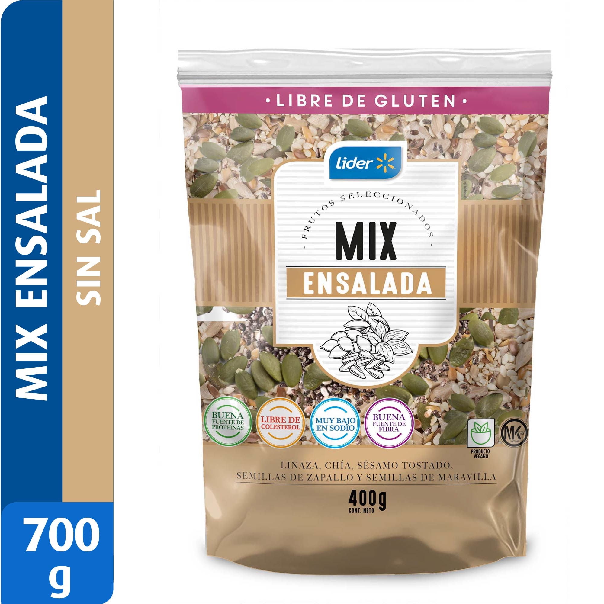 Mix De Linaza, Chía, Sésamo Tostado, Semillas De Zapallo Y De Maravilla, Sin Sal 400 g Lider