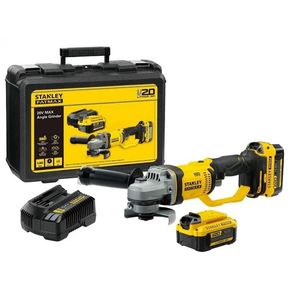 Esmeril Angular Stanley Inal. 20V + 2 Bat 4Ah + Carg.
