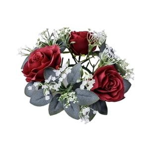 Bothyi - Anillo De Vela Con Flores Artificiales Pequeño Para Mesa Día De San Valentín Día De Acción De Gracias Rojo Oscuro