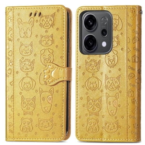 Funda Cartera Foxdock Para Oppo Reno 14 5G , Flip Pu Con Relieve De Gatos Y Perros, Tarjetero Y Soporte