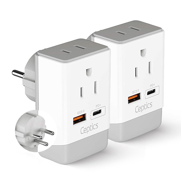 Adaptador de viaje Ceptics 2 unidades QC 3.0 y PD Tipo H
