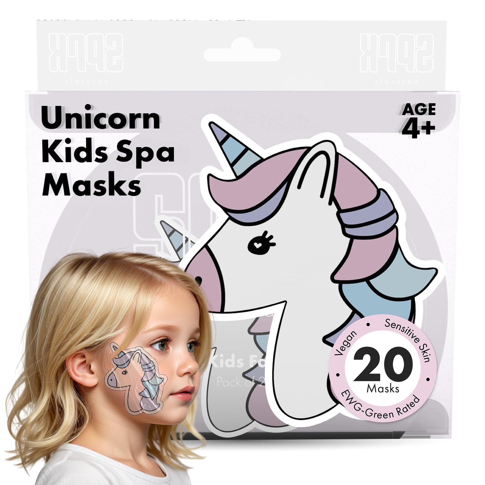 Set De Mascarillas Faciales Para El Cuidado De La Piel Sprk Naturals Unicorn Kids (20 Unidades)