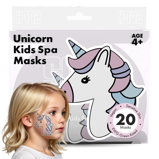 Set de mascarillas faciales para el cuidado de la piel Sprk Naturals Unicorn Kids (20 unidades)
