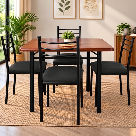 Comedor Ranco Metal Madera 4 Sillas Negro