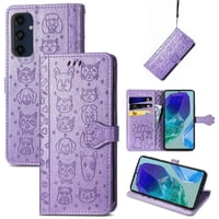 Funda Cartera Foxdock Para Samsung Galaxy A16 5G , Flip Pu Con Relieve De Gatos Y Perros, Tarjetero Y Soporte