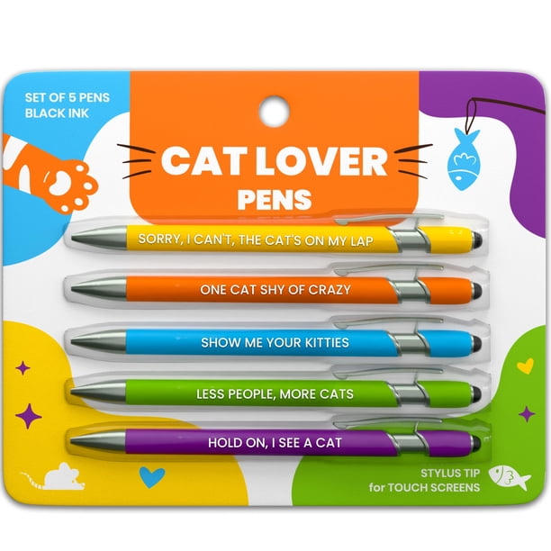Set de plumas rubyloo para amantes de los gatos, con punta stylus y tinta negra, 5 piezas
