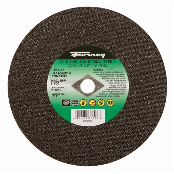 Disco de corte de albañilería Forney Silicon Carbide de 7 pulgadas