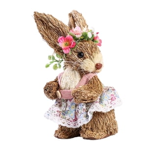 Bothyi - Escultura De Conejo De Paja De Pascua Artificial Hecha A Mano Para Decoración De Jardín De Escritorio D