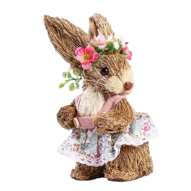 Escultura De Conejo De Paja De Pascua Artificial Hecha A Mano Para Decoración De Jardín De Escritorio D