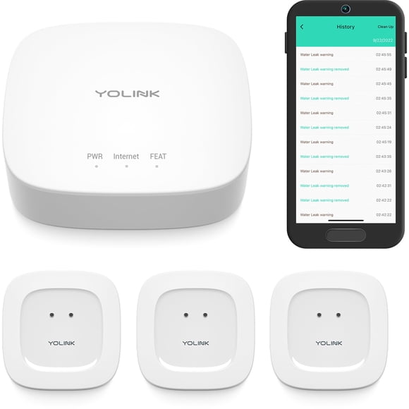 Kit de inicio para hogar inteligente YoLink Hub y 3 sensores de fuga de agua
