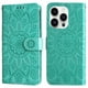 thumbnail image 1 of Funda tipo cartera FOXDOCK para iPhone 15 Pro , diseño girasol en relieve, cuero PU, cierre magnético, soporte y tarjetero, 1 of 5
