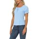 thumbnail image 4 of INSPIRE CHIC Blusa de cuadros para el regreso a clases de mujer con cuello redondo, volantes y mangas abullonadas, talla S, azul, 4 of 6