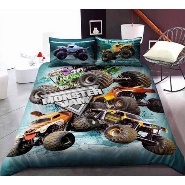 Monster Jam B030 Quilt Duvet Cover Set Bed Linen Bedding Children 3-Piece Bedding Set (1 Duvet Cover + 2 Pillow Shams) Bed Sheets