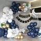 thumbnail image 2 of Set, Boy Girl Birthday Decorations, 30th 40th 50th Women Men Birthday Balloon, Black Golden Happy Birthday Banner, Navy Blue, White, Metallic Golden Balloon Garland Kit With Palm Leaves, Moon Foil Bal, 2 of 2