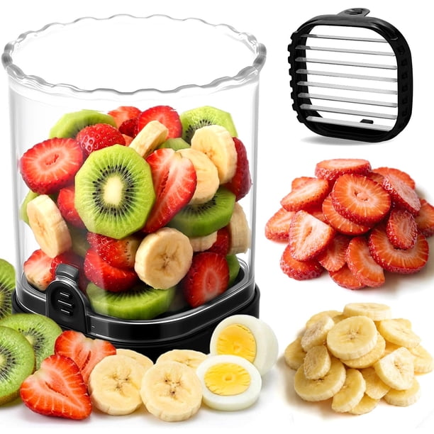 Cortadora de fresas Hendiy con cuchillas de acero inoxidable, color negro, paquete de 1